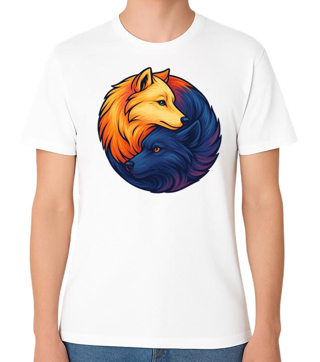 Yin Yang Wolves Wolf Art Unisex Graphic T-Shirt Balance Nature Tee M