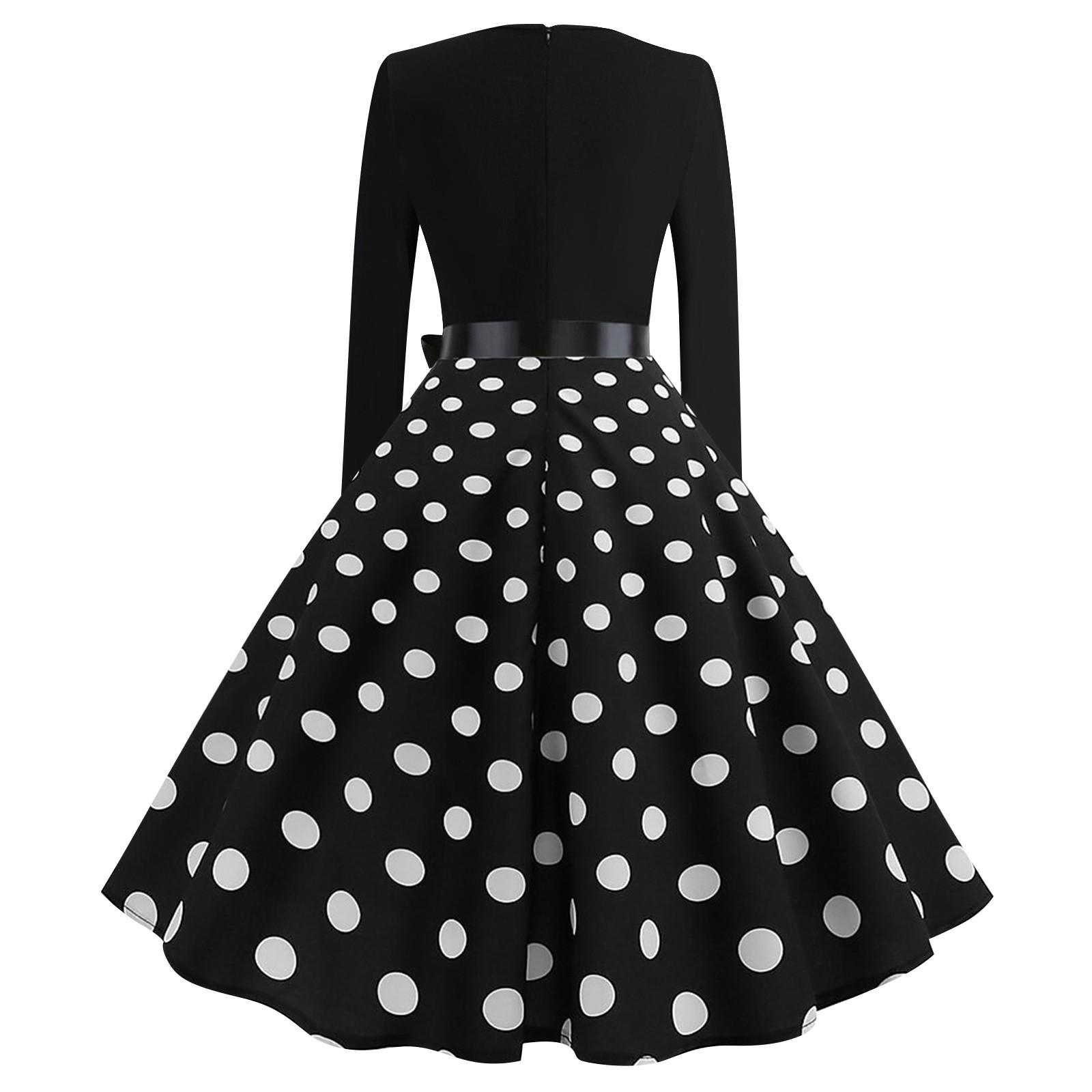 Женское платье в горошек с длинным рукавом и вырезом для вечеринки — фото 4