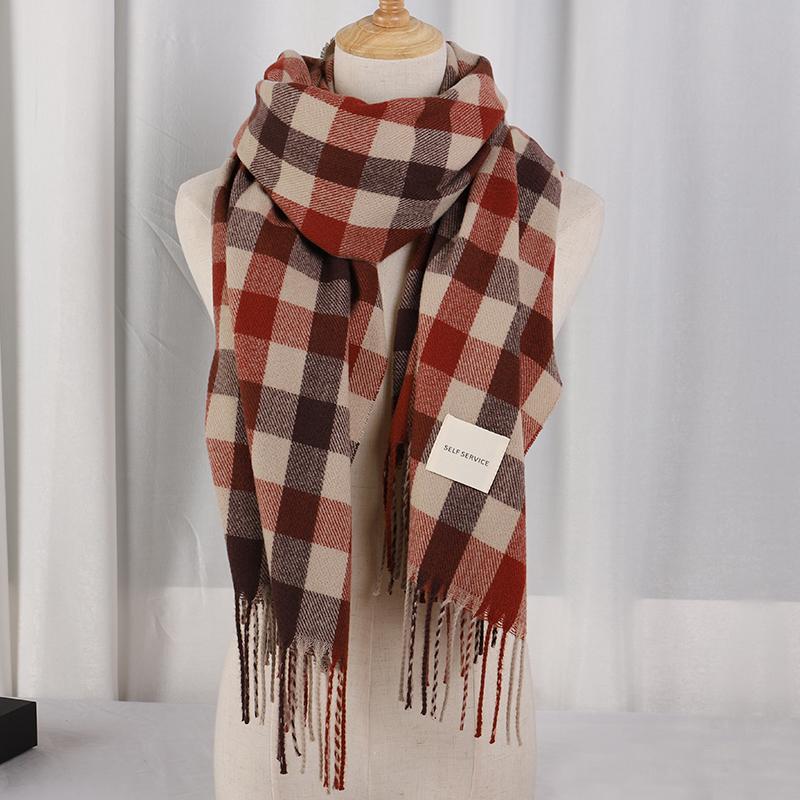 Plaid Long Scarf Winter Warm Cashmere Women Pashmina Foulard Bandana Scarves Female Luxury Hijab Tassel Shawl Wraps  Pareo