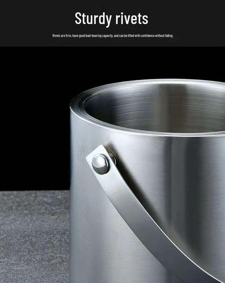 ChuanYue Gold Stainless Steel Double Layer Ice Bucket with Lid and Handle - 304 Internet Famous Beer Chiller