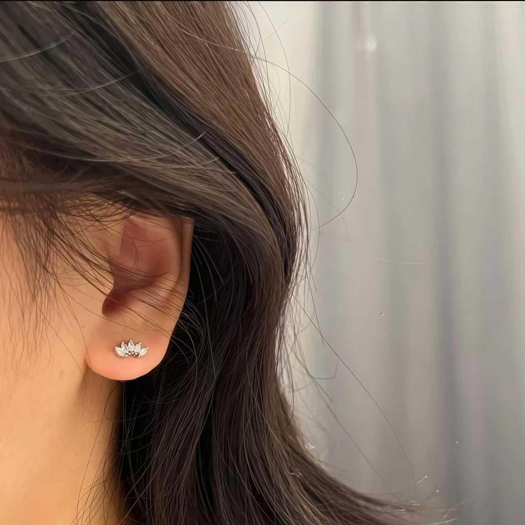 High-End Marquise Cut Feather Stud Earrings: 18K Gold-Plated S925 Sterling Silver for Women