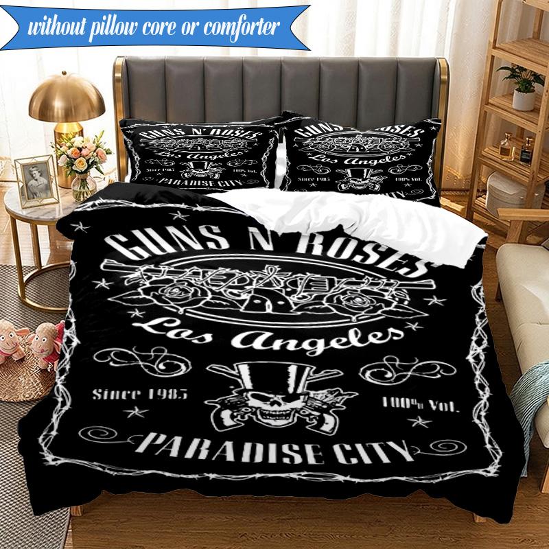 3PCS Guns Roses Fire Logo Bedding Set,Including 1pc Duvet Cover And 2pcs Pillowcases Perfect for Bedroom, Dormitory, Fan Christmas gift