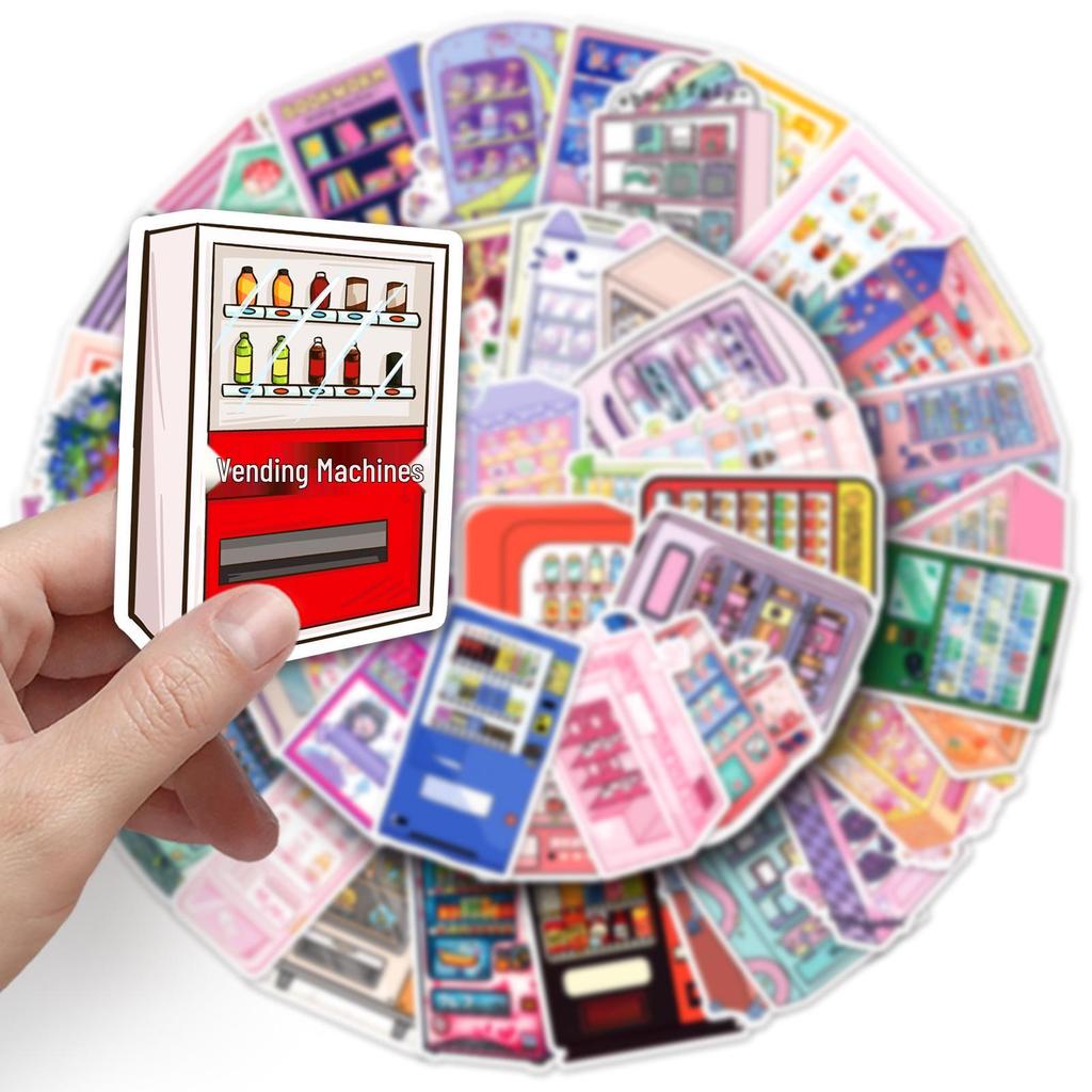 50pcs Cartoon Vending Machine Graffiti Stickers for Water Bottles, Phone Cases, and Stationery