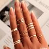 Sada prstenů s českým zlatým řetízkem pro ženy Fashion Boho Coin Snake Moon Rings Dárkové šperky Party Trend