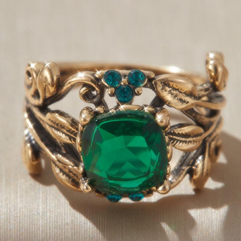 

Classic Trendy Green Color Inlaid Zircon Leaf Women s Ring, Personalized Retro Holiday Party Accessories Zircon 10