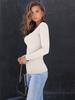 Crop Top da Donna a Maniche Lunghe a Coste con Scollo Quadrato - Stile Autunnale