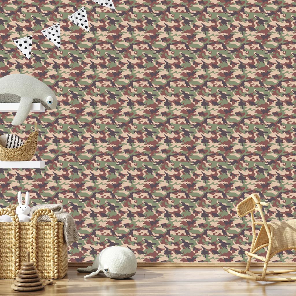 Beige and brown military camouflage wallpaper for living room and bedroom 50x1000