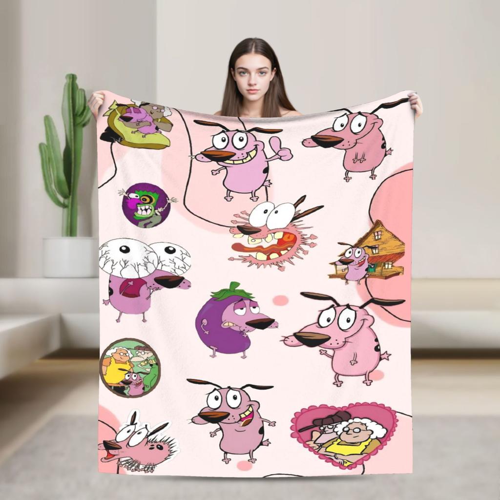 Couraged Cowardlys Dogs Knitted Blanket Coral Fleece Plush Cartoon UltraSoft Throw Blankets for Bedding Couch Bedspread