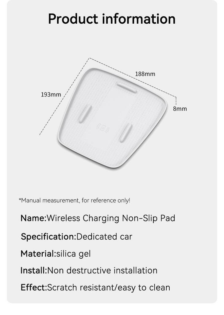 Star Wish EX2 Non-Slip Wireless Charging Silicone Pad for Center Console - Anti-dust Car Interior Accessory for Mobile Phones