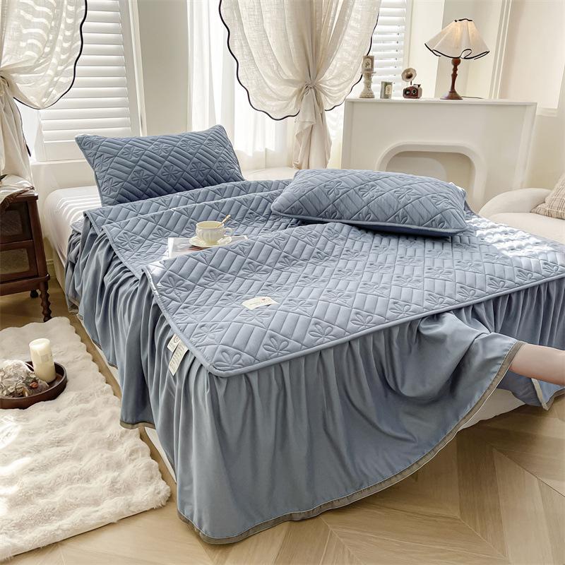 3-teiliges Bettrock-Set, Enthält 1 Bettrock und 2 Kissenbezüge ohne Füllung, Bequemer Bettrock für alle Jahreszeiten geeignet