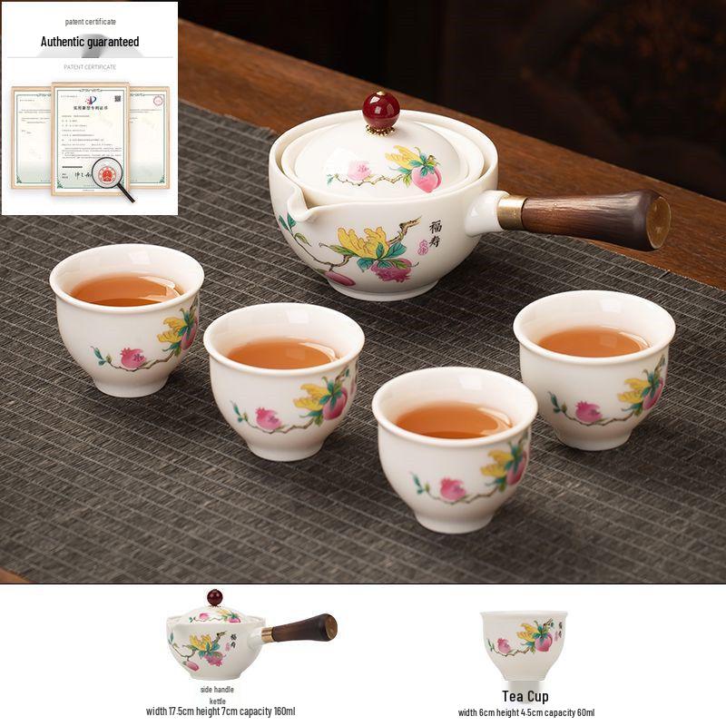 Rotating Ceramic Kung Fu Tea Set with Side Handle Filter Pot
