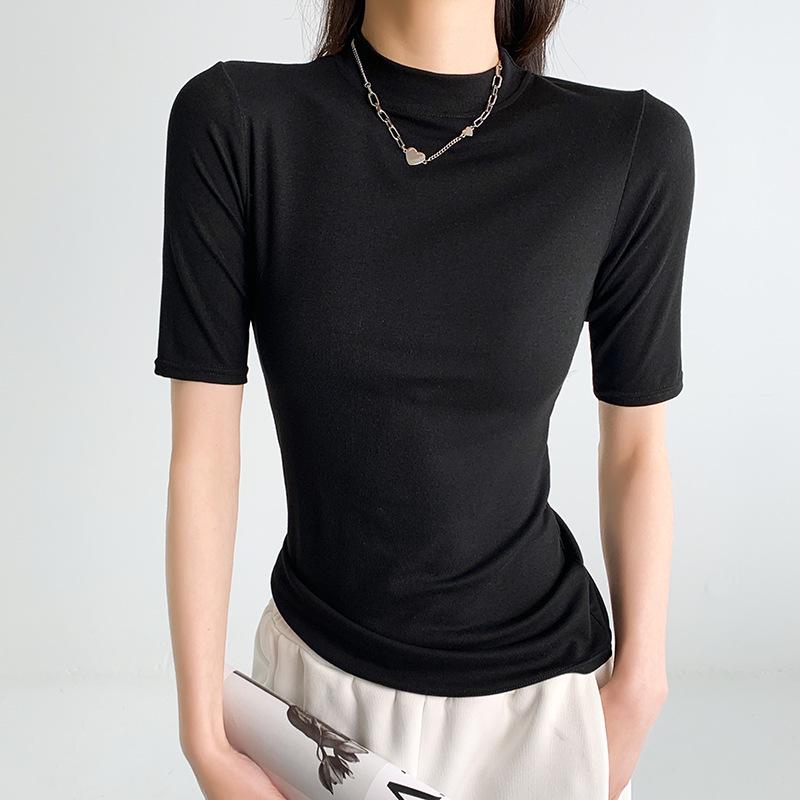 Women's Summer Slimming Stand-Up Collar T-Shirt - Short/Mid Sleeve