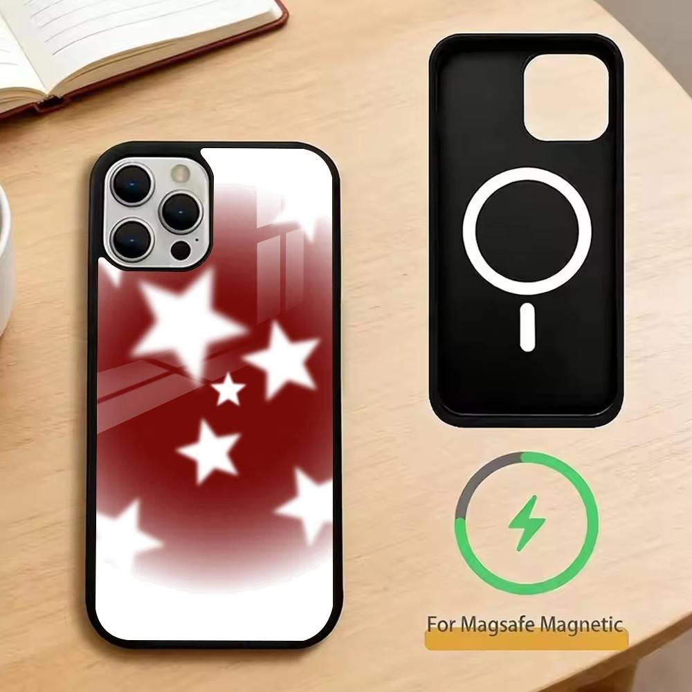 Minimalist Red Star Phone Case For iPhone17,16,15,14,13,12,11 Plus,Pro Magnetic with Magsafe Wireless Charging