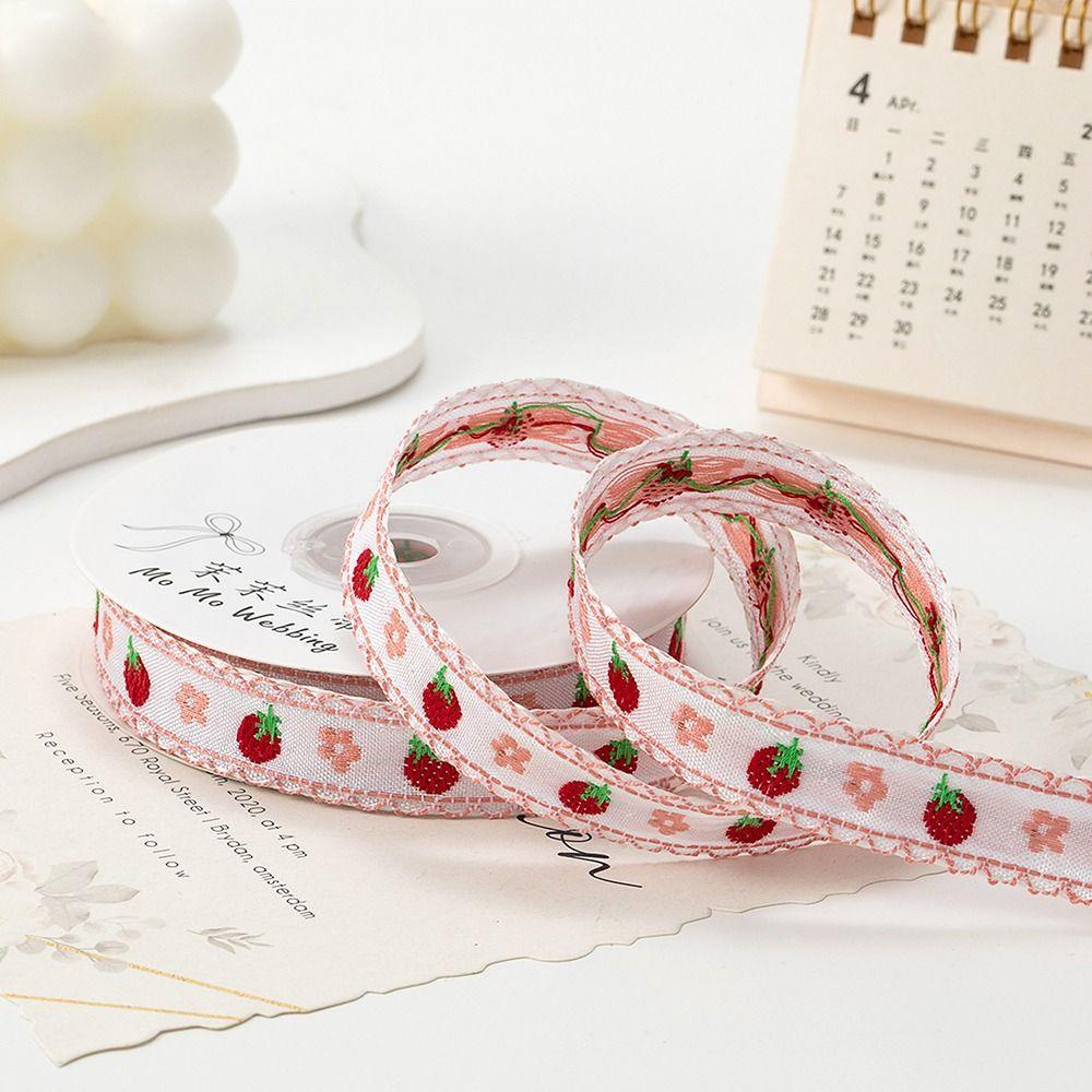 Neues 5 Yards Jacquardband 12-18 mm Breite Erdbeermuster Stickband DIY Handgemachtes Verpackungsband Geschenkpapier