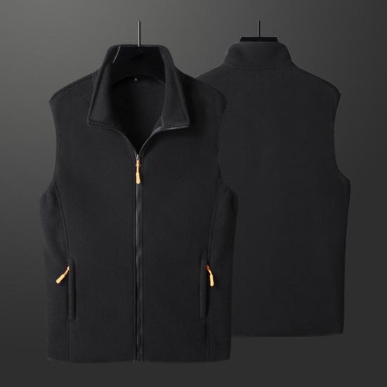 Men Winter Vest Stand Collar Solid Color Zipper Pockets Polar Fleece Cardigan Keep Warm Casual Style Winter Jacket Men Vest Coat for Fishing Hiking