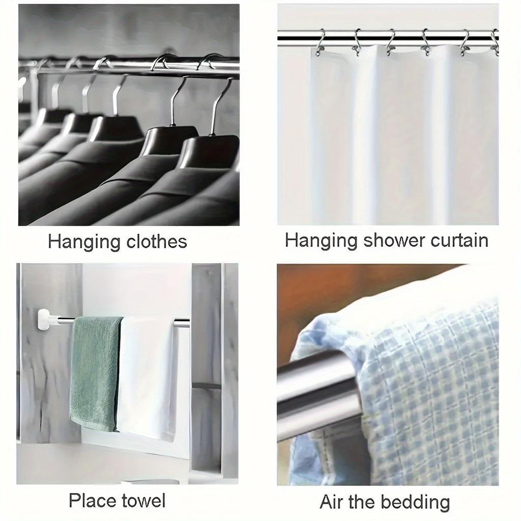 Multipurpose Heavy-Duty Adjustable Tension Curtain Rod for Shower, Closet, Window, Towel Rack - Metal & Plastic Home Accessory
