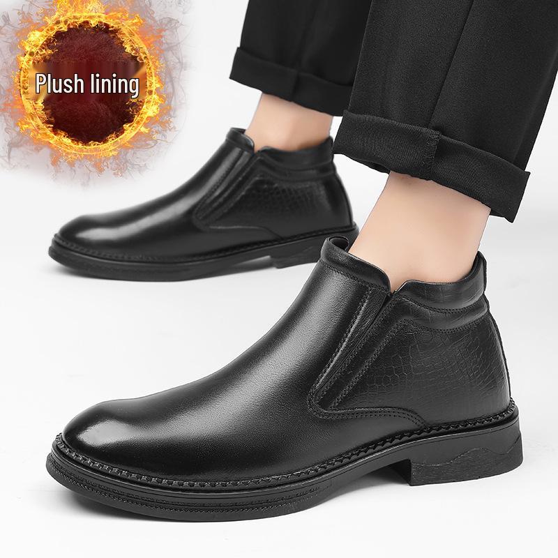 Men's High-Top Chelsea Ankle Boots - Slip-On, Leather, Casual Winter Workwear.