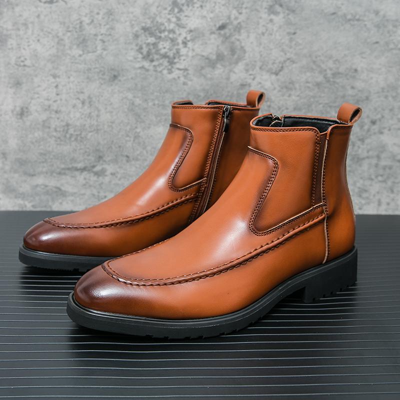 

Мужские ботинки челси Бренд Ретро Боковая молния Удобные 2024 Мода Мужские ботинки Высокий верх Кожаная обувь Большой носок Банкетные мужские ботинки 46 коричневый