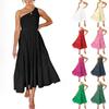 Women's Fashion Casual One Shoulder Pleated Color Medium Length Dress