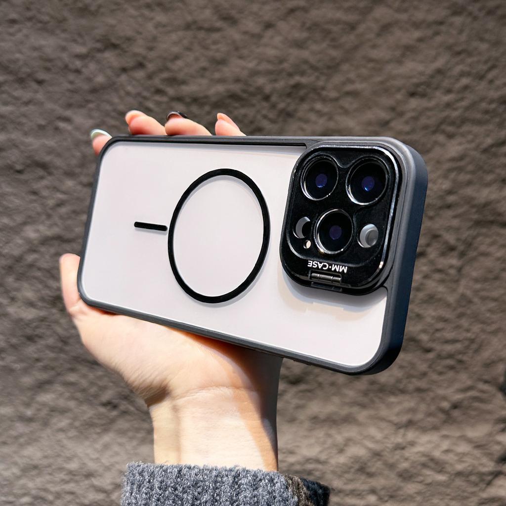Applicable to Apple 16Promax lens holder, mobile phone case, transparent magnetic suction iPhone15 anti-drop and wear-resistant protective case