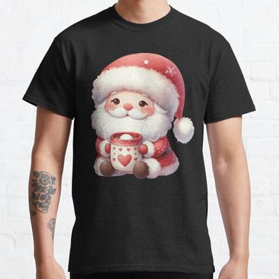 Plus Size S-3XL Jolly Santa Warm Drink Printed T-shirt Men's Tops Fashion Clothes Tees