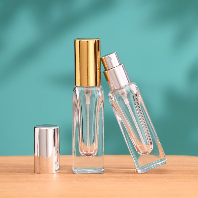 8ml Square Glass Perfume Bottle with 13mm Neck, Empty Refillable Spray Bottle, Transparent Travel Sample Container