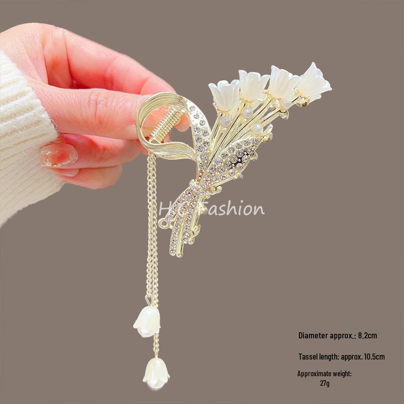 Lily of the Valley Floral Tassel Hair Claw - Ancient Style Women's Accessory