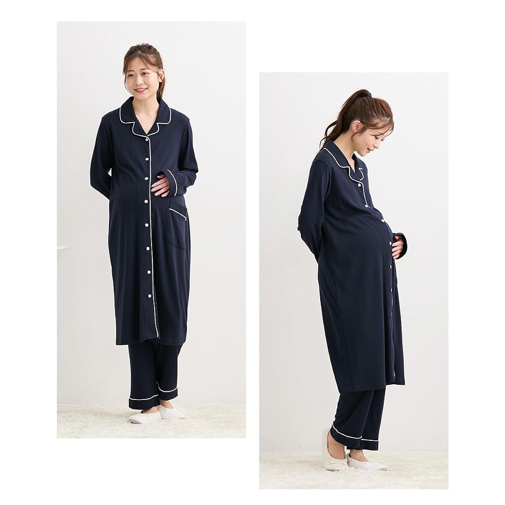Nissen Maternity Pajamas - Comfortable and Easy to Wear, Cotton Blend Smooth Opening, Navy,