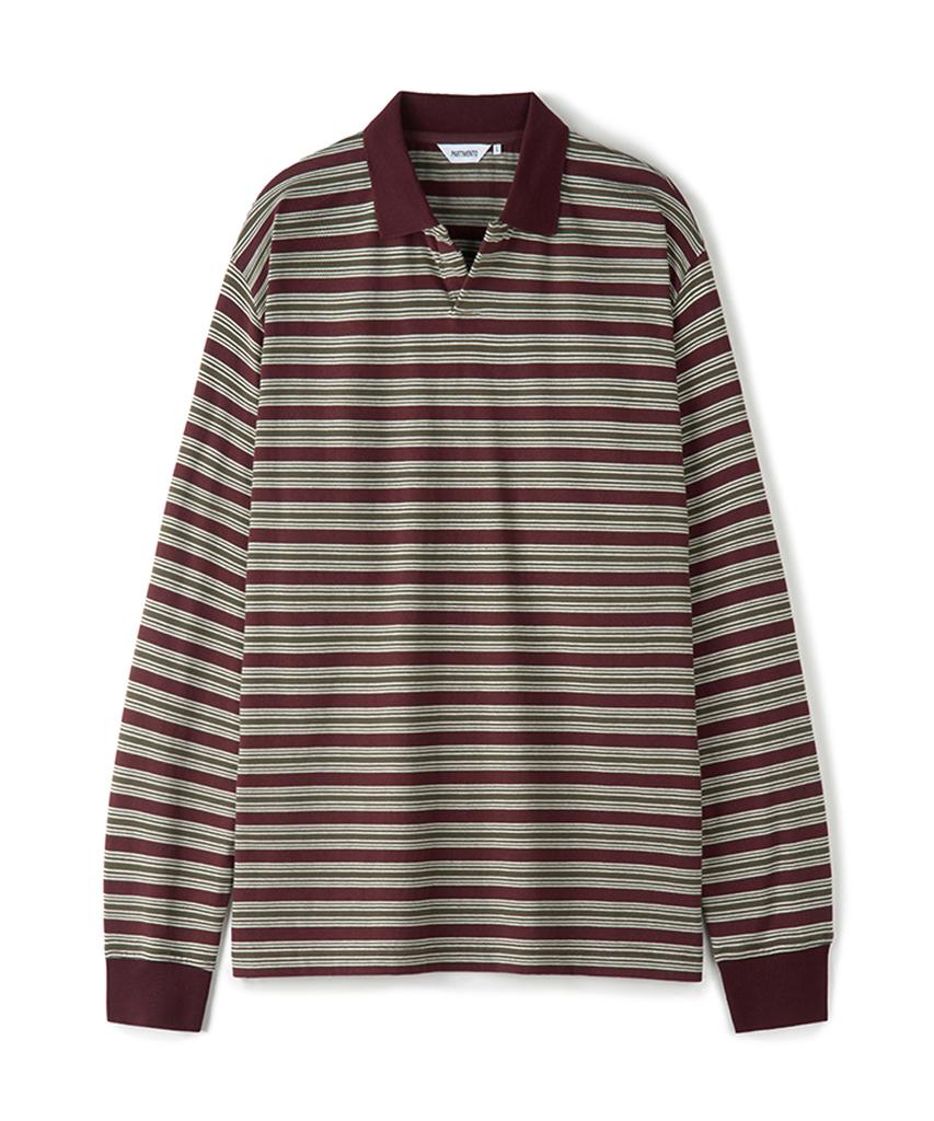 PARTIMENTO Multi-Stripe Rugby Long Sleeve Burgundy