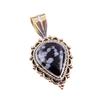 Natural Snowflake Obsidian Gemstone 925 Solid Silver Two Tone Pendant 1.5" i6H63