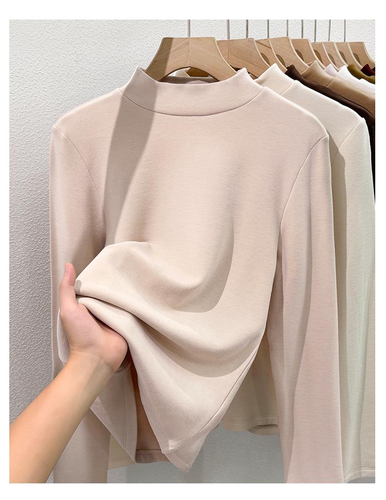 Women's Lyocell Tencel Round Neck Base Layer, Thickened Velvet Wool-Silk Long Sleeve Top for Autumn/Winter