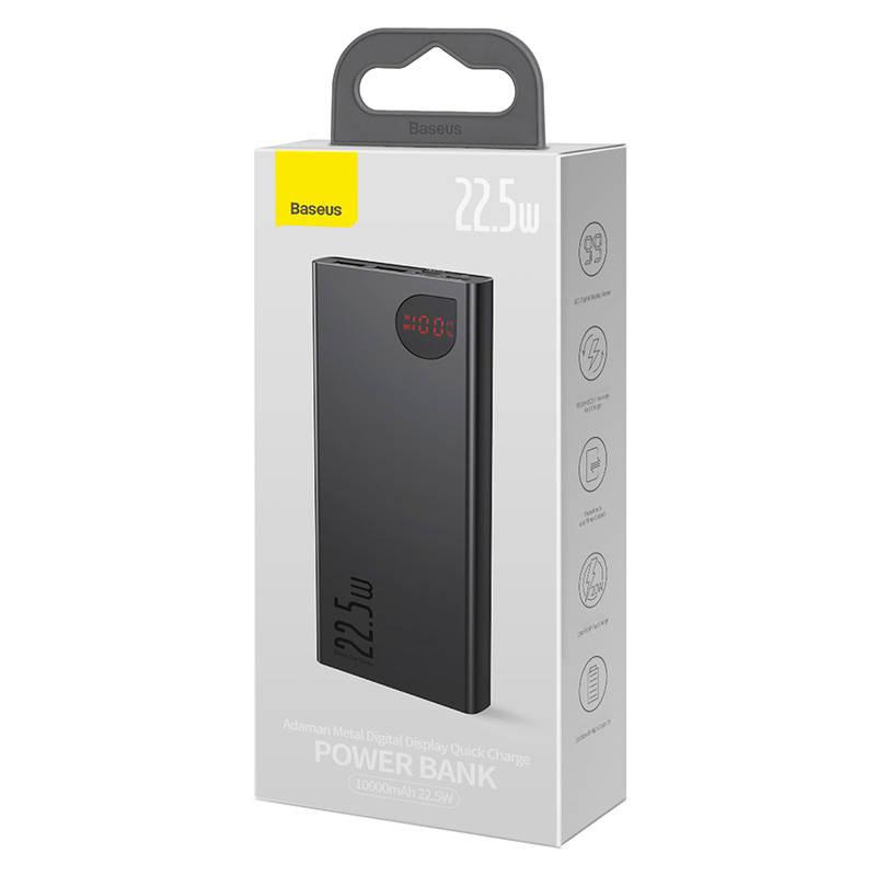 Powerbank Baseus Adaman Metal, 10000Mah, 2Xusb, Usb-C, Lightning, Microusb 22.5W (Czarny)