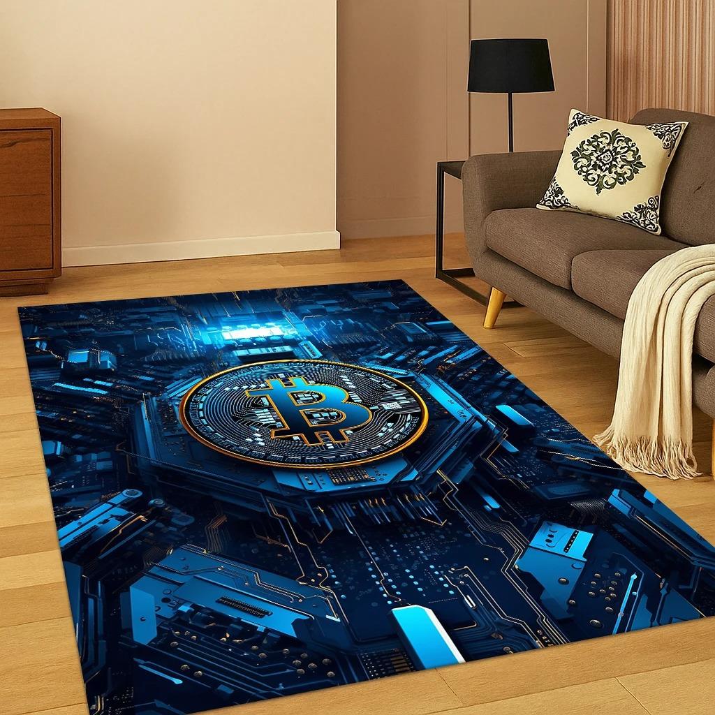 HD Bitcoin Pattern Carpet Rug for Home Bedroom Living Room Sofa Doormat Decor Carpets for Living Room Bedroom Decor Carpet