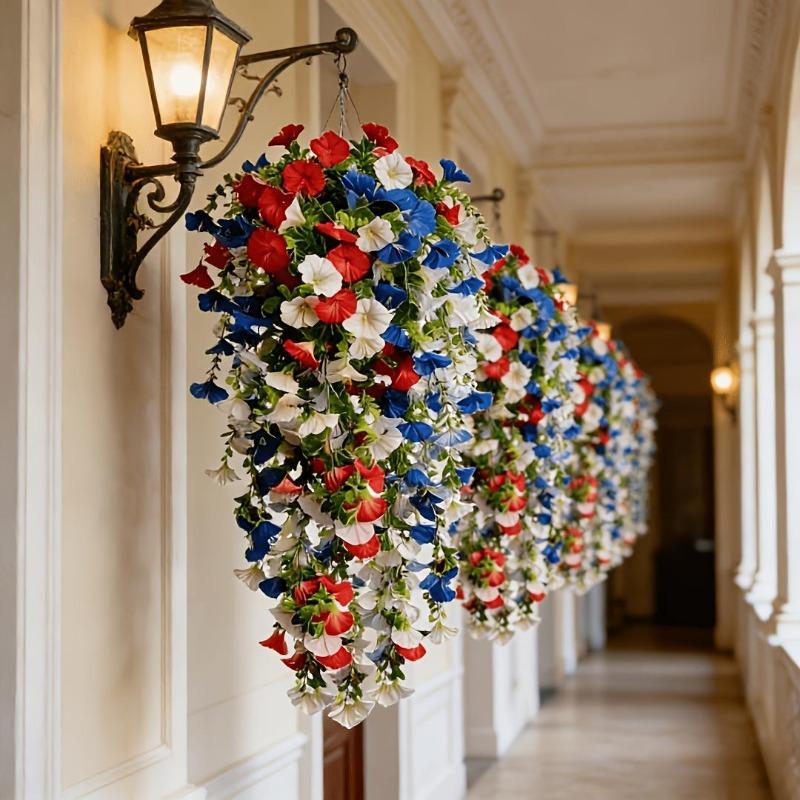 3 Pezzi Fiori di Campanella di Seta Rossi Bianchi Blu Rampicanti per Decorazione Giardino Matrimonio e Festa