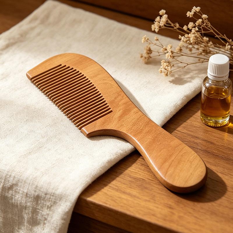 Holzkamm mit dickem Griff zur Massage. Haushalts-Pfirsichholz-Kamm. Holz-Haarpflegekamm. Holz Glättkamm für Haare.