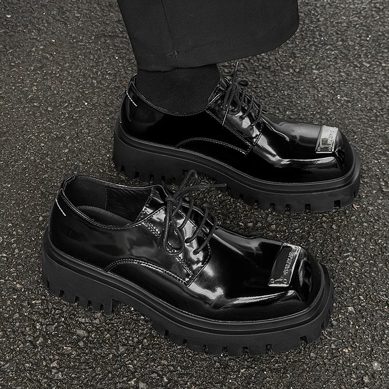 Fashion Trendy thick soled men's leather shoes Luxury designer style Leisure Party Outdoor Black height increasing shoe 38-46 Metal