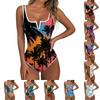 Women's Color-Blocked Hawaiian Floral Print Backless Fashion One-Piece Swimsuit