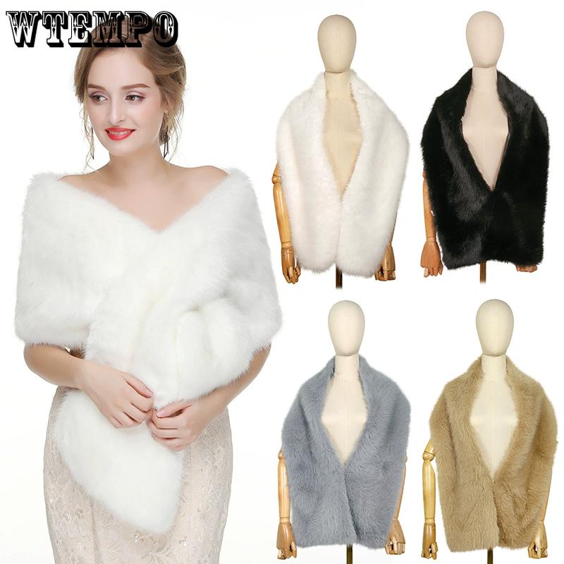 WTEMPO Winter Warm Faux Fur Wedding Dress Shawls Soft Plush Shawls for Performance/Party Retro Long Shawls Windproof Cold-proof Wide Scarves