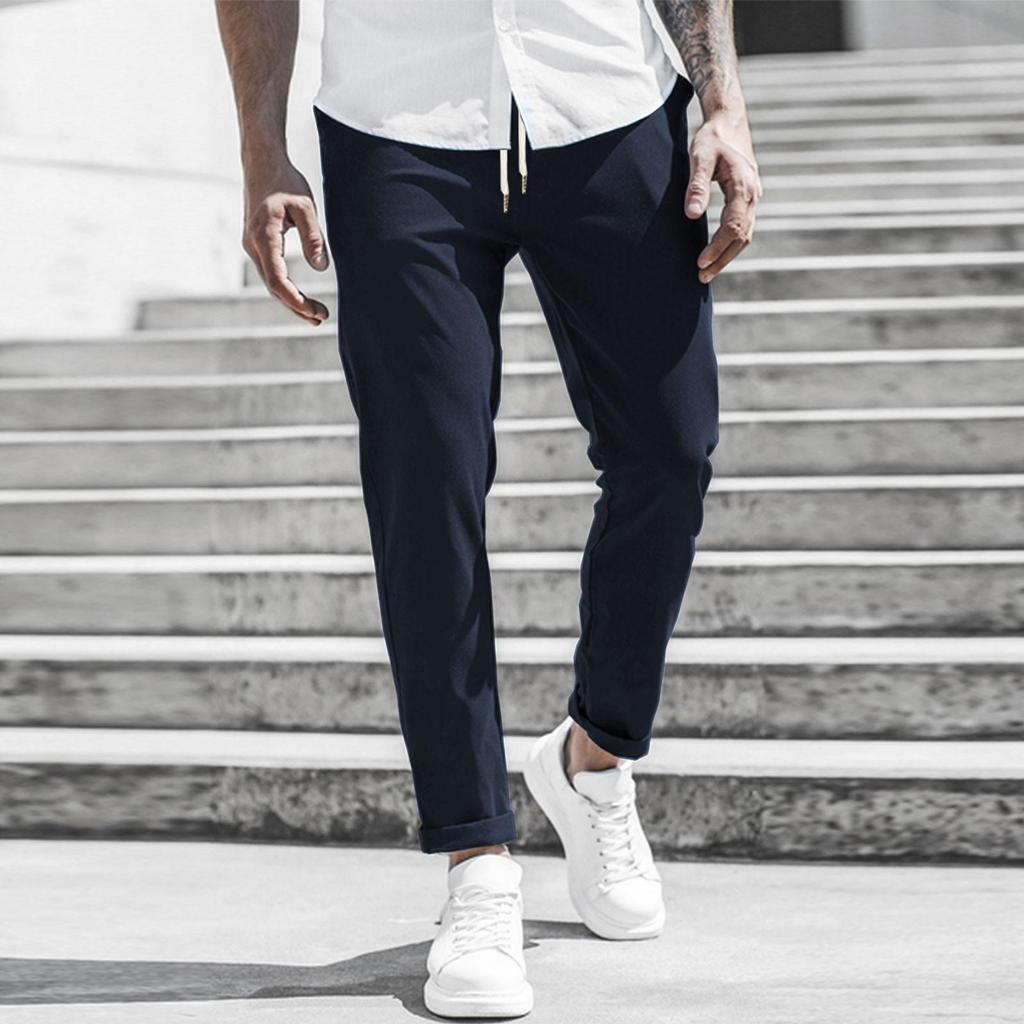 Herren Casual Mode Neun-Punkte-Hose Einfarbig Lässige Taschenhose