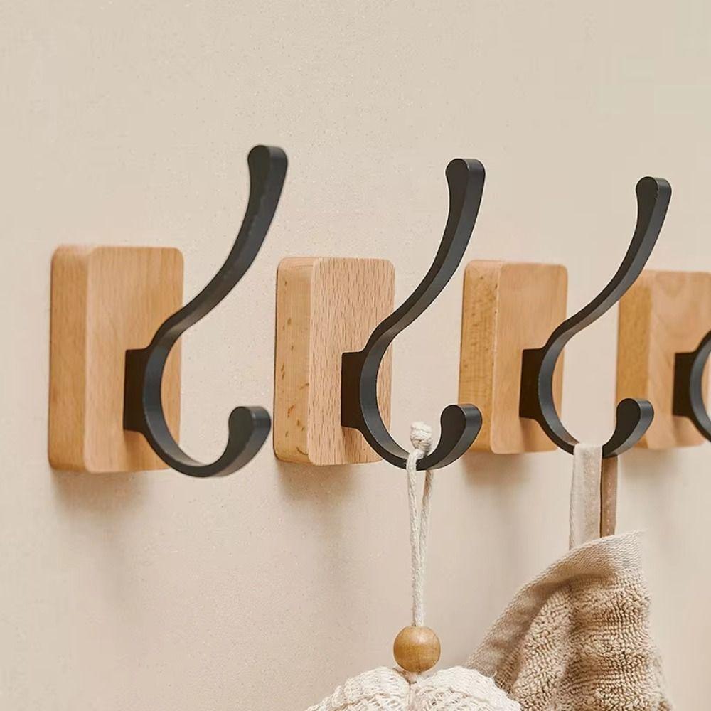 Wall Mounted Solid Wood Hook Round Design Coat Hook Clothes Hanger Single Hook Entrance
