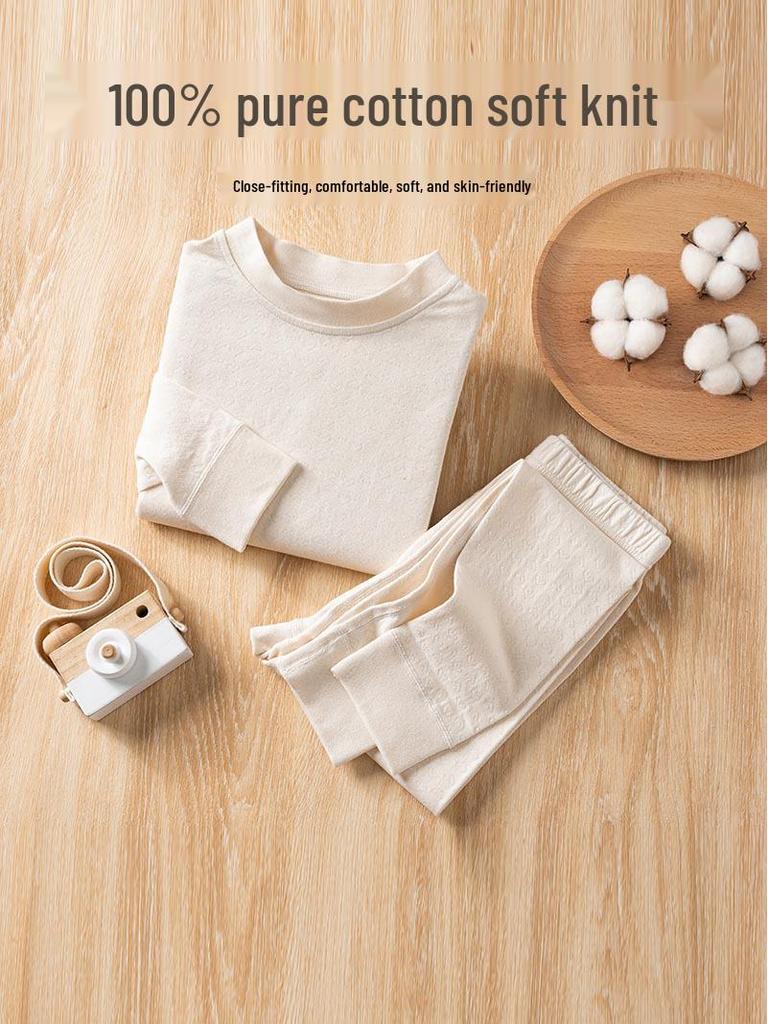 Colorful Cotton Kids' Underwear Set: All-Cotton, Round Neck, Warm Autumn Clothes for Girls & Boys, Class A, Xinjiang Cotton