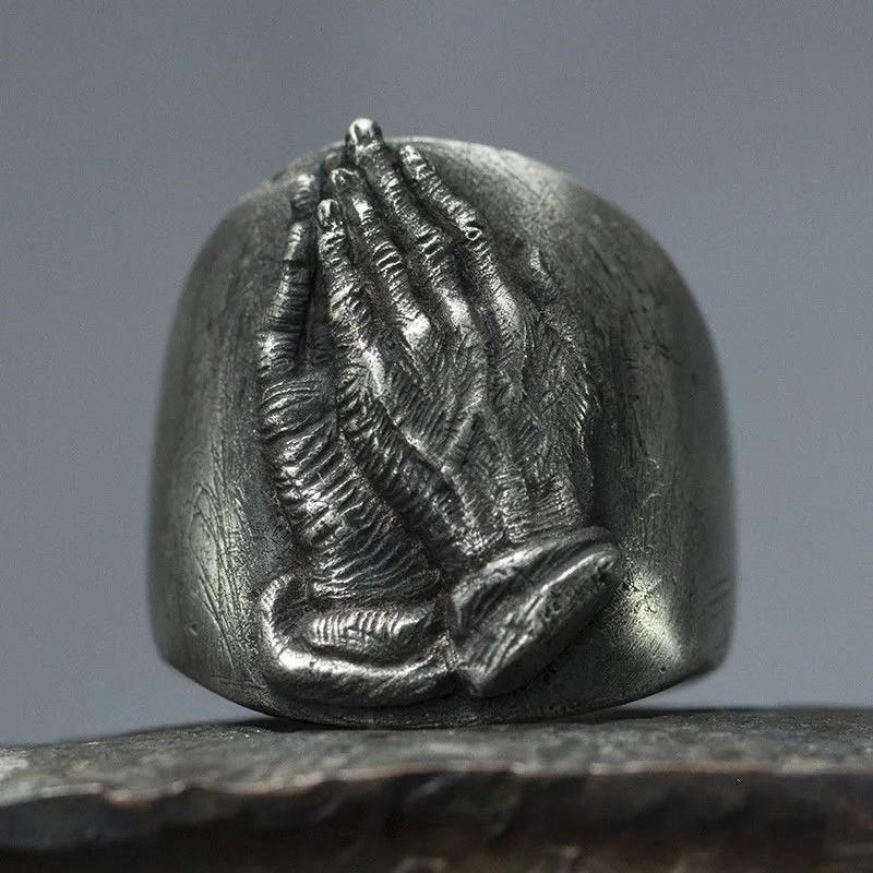 Verstellbarer Offener Ring Herren Damen Vintage Retro Sterling Geometrisches Drei Affen Design Statement Schmuck