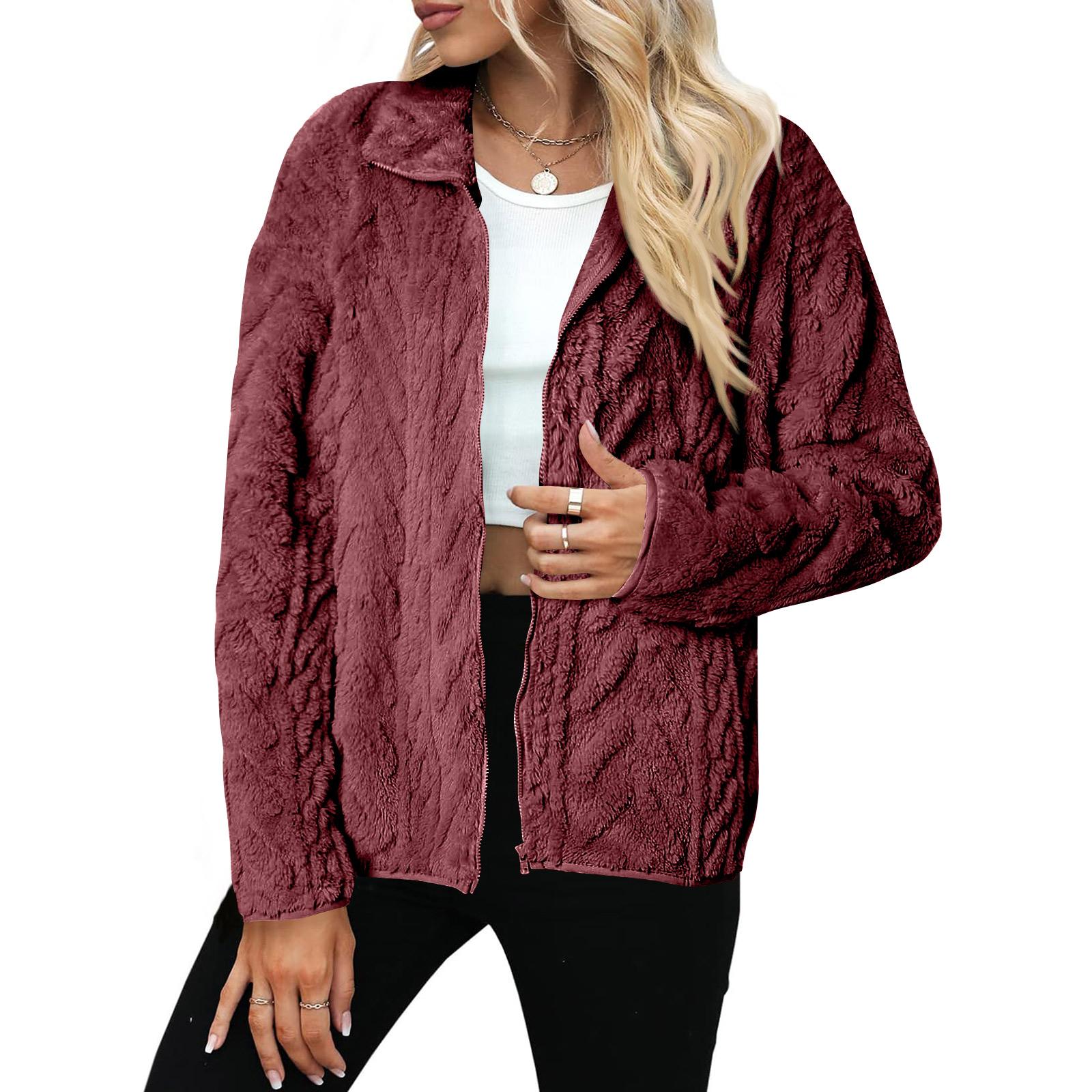 

Женский повседневный вязаный свитер на молнии со стойкой и длинными рукавами, теплое пальто XL винный