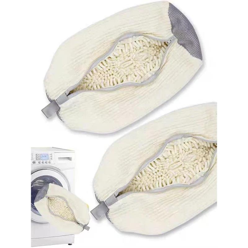 Fluffy Fiber 360 ° Surround Cleaning Shoe Washing Bag - Reusable Durable Machine-Washable Laundry Bag with Zipper Closure (1Pc)