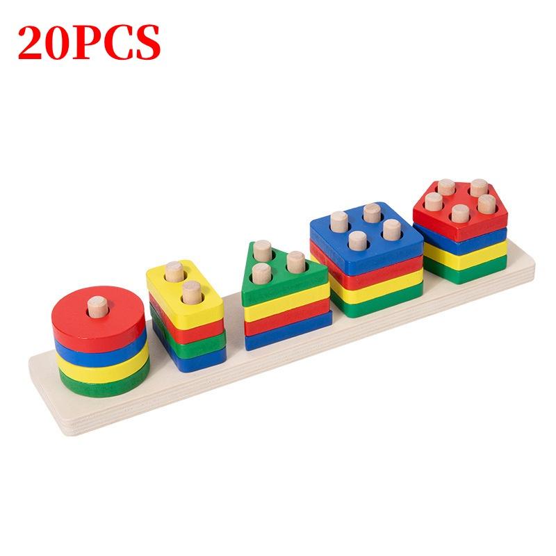 Wooden Geometric Shape Sorting Stacking Early Education Toy For Toddlers Color Recognition And Cognitive Development