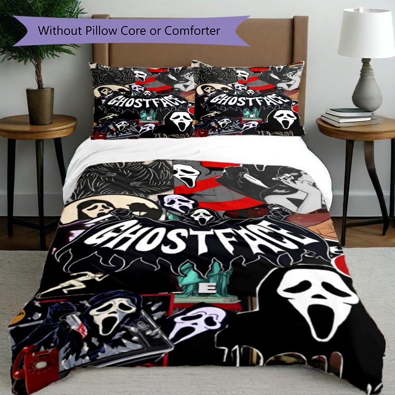 3pcs Duvet Cover Set (1*Duvet Cover + 2*Pillowcase, Without Core), Ghostface Print Bedding Set, Bedroom Decor, All‑Season, Gift