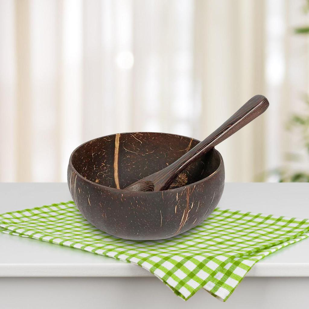 Naturlig kokosbollesett med treskje Miljøvennlig håndlaget servise for salater og smoothies