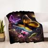 1pc Butterflies Flowers Flannel Blanket, Comfortable and Warm Blanket, for Camping Sofa Bed and Couch Office032