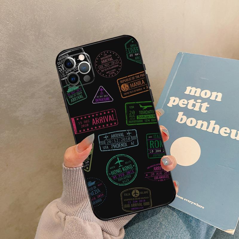 

Passport Travel Stamps Case For iPhone 17 Air 13 16 15 11 12 14 Pro Max 13 mini XR 15 16 Plus 16e Back Cover Shell iPhone 15