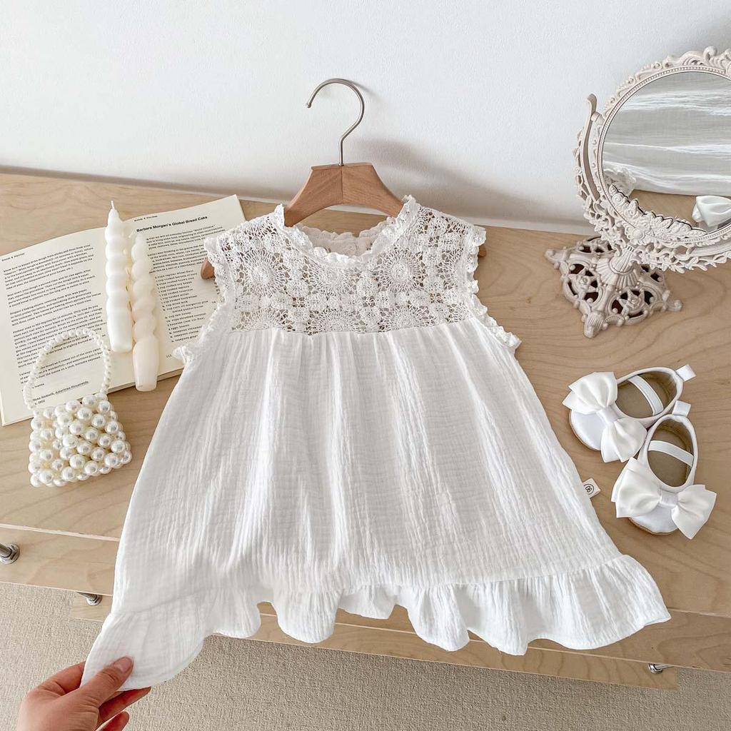 Infant Girls' Seersucker Ruffle Lace Sleeveless Dress